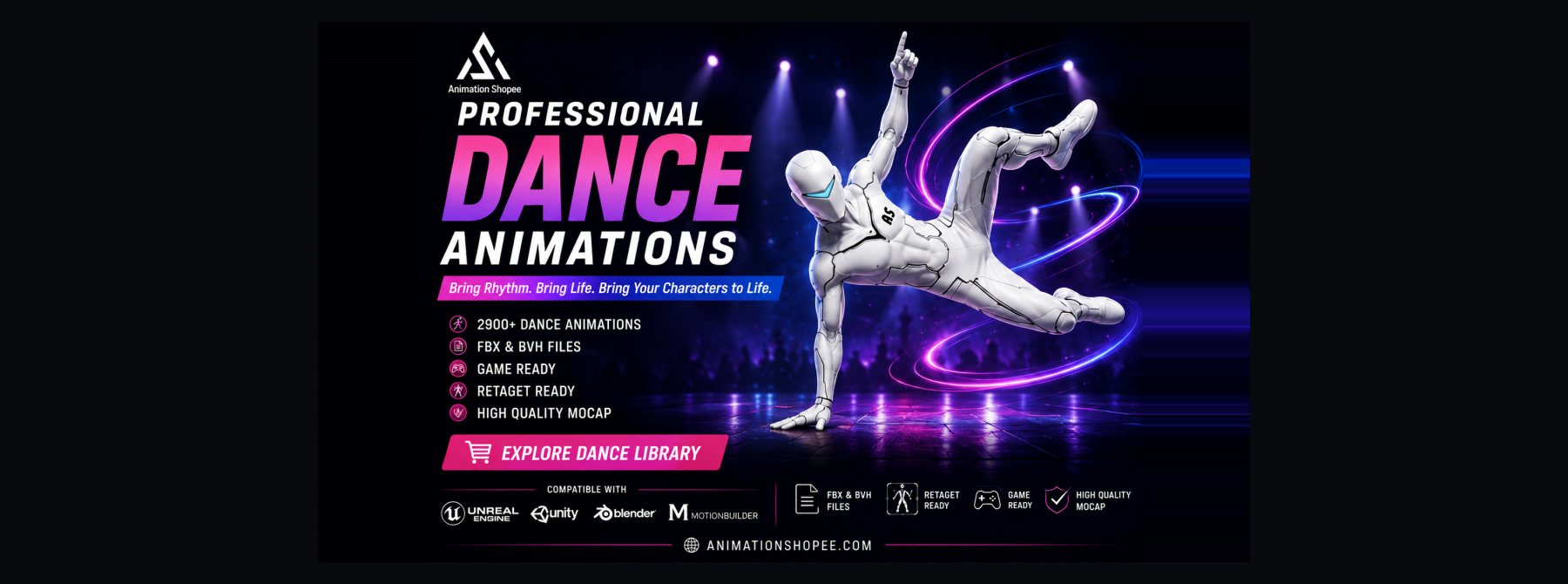 AnimationShopee dance artwork with a humanoid in an extended dance pose.