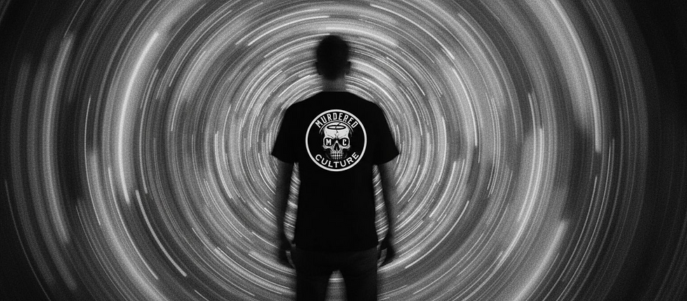 Silhouette of a man looking at stars smearing around him.