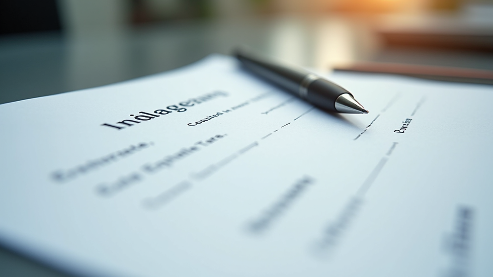 Close-up view of a legal document with a pen on top