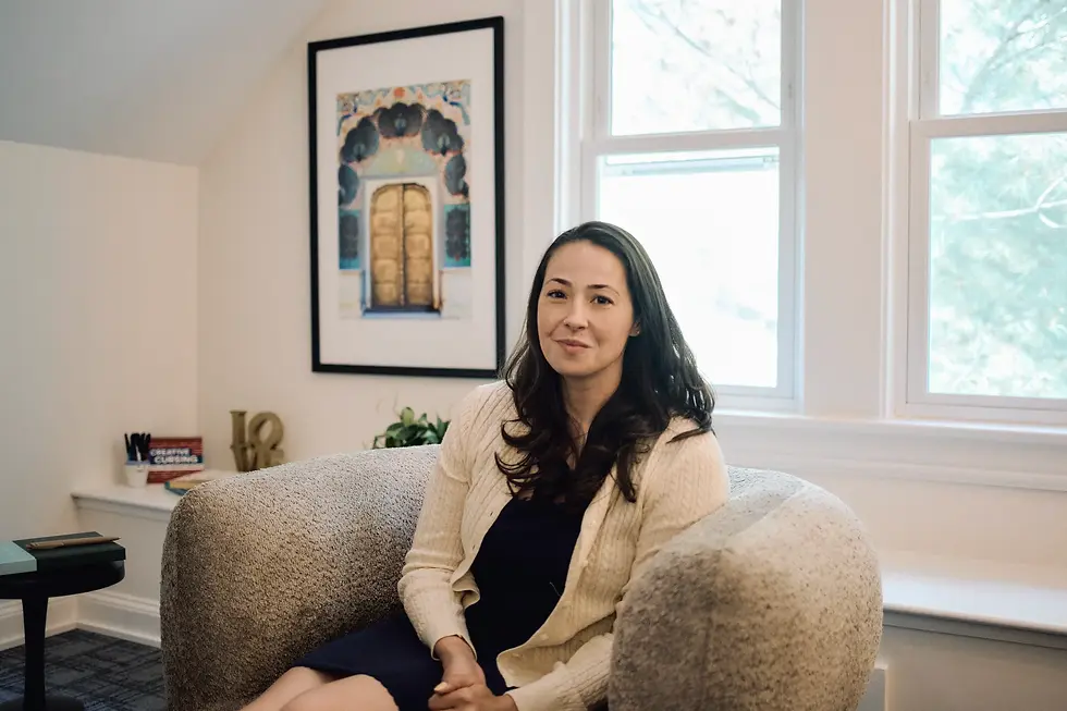 Therapist Allegra Longo in her therapy office in Westport Connecticut