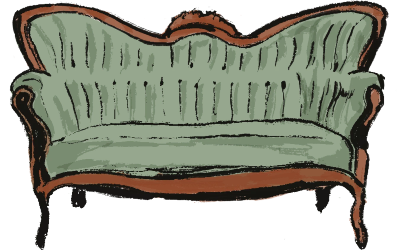 Illustration of vintage green sofa