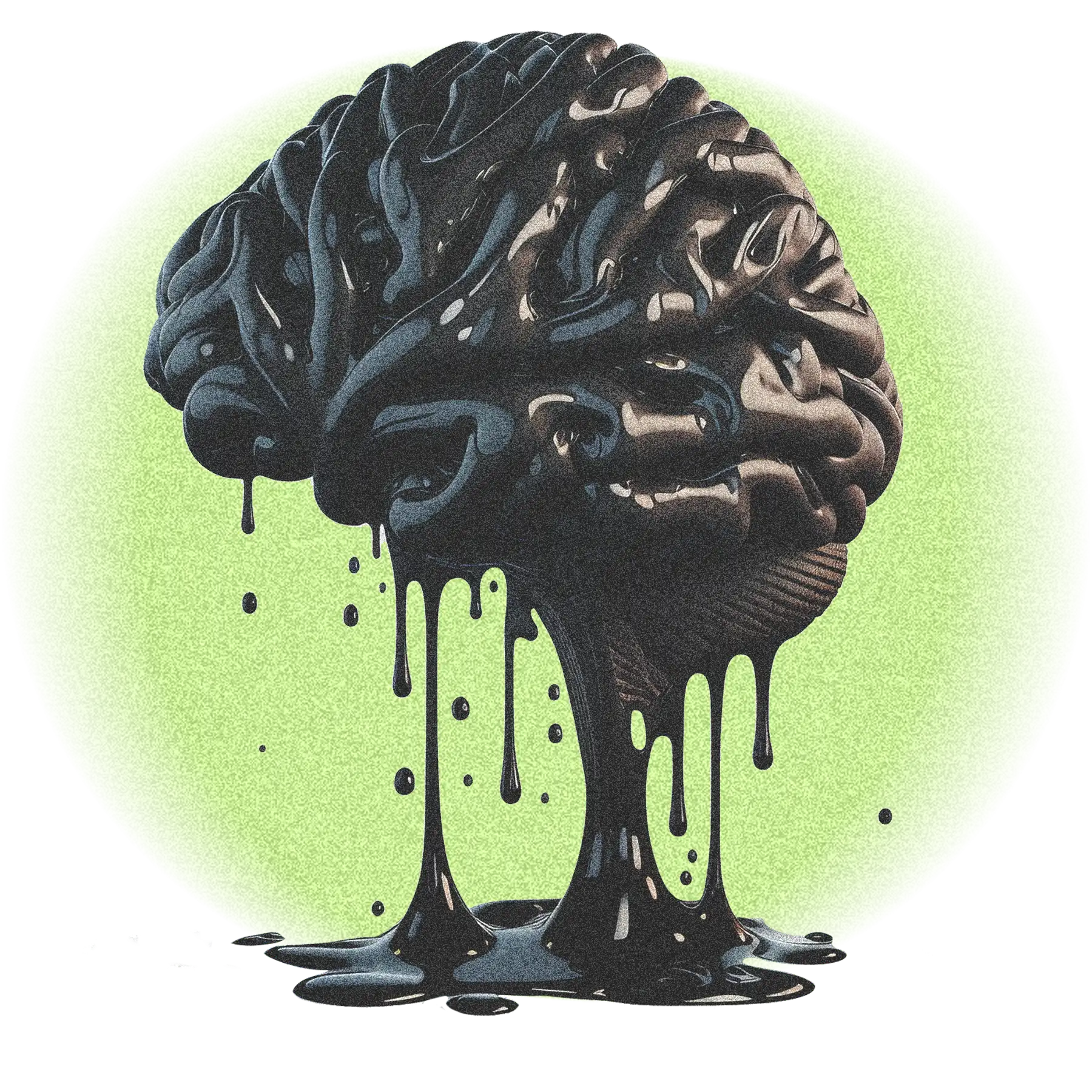 Illustration of brain dripping with black oil