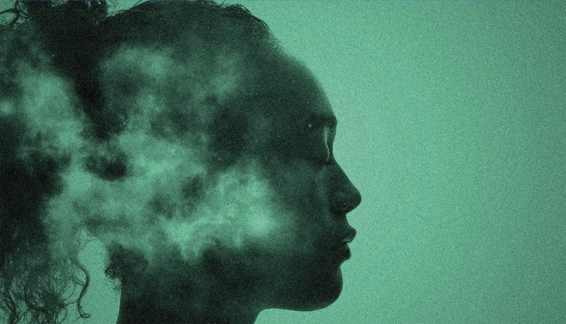 Woman in mediation with cloud overlay