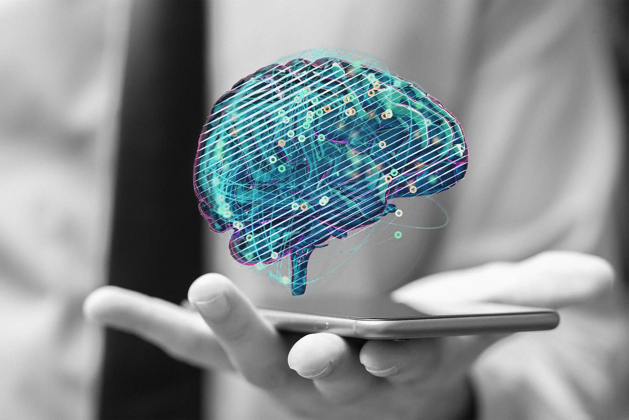 Illustration of brain with circuits