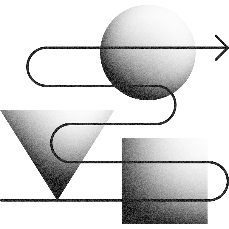 Illustration of geometric shapes and winding arrow