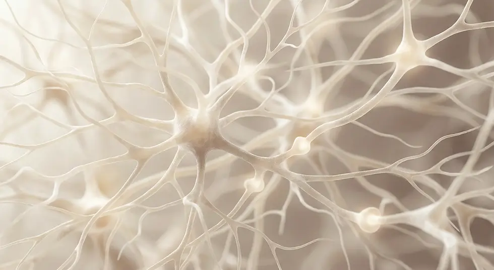 Close-up of beige neuron network with interconnected nerve fibers on a soft, blurred background, creating a calm, intricate pattern.