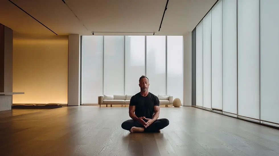 Man doing breath work in a healing space, Executive performance coaching setting, Boca Raton Florida
