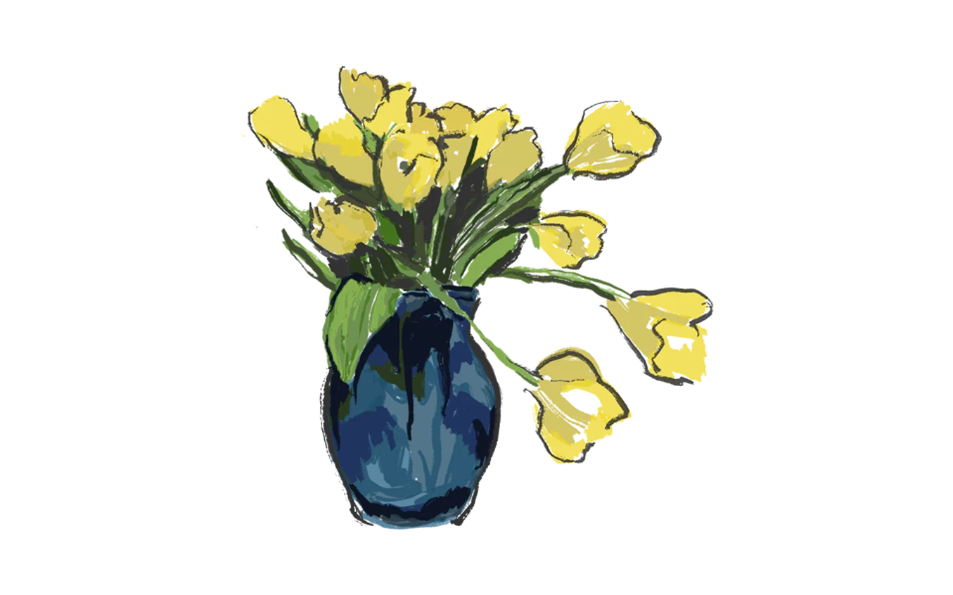 Illustration of yellow flowers in a vase