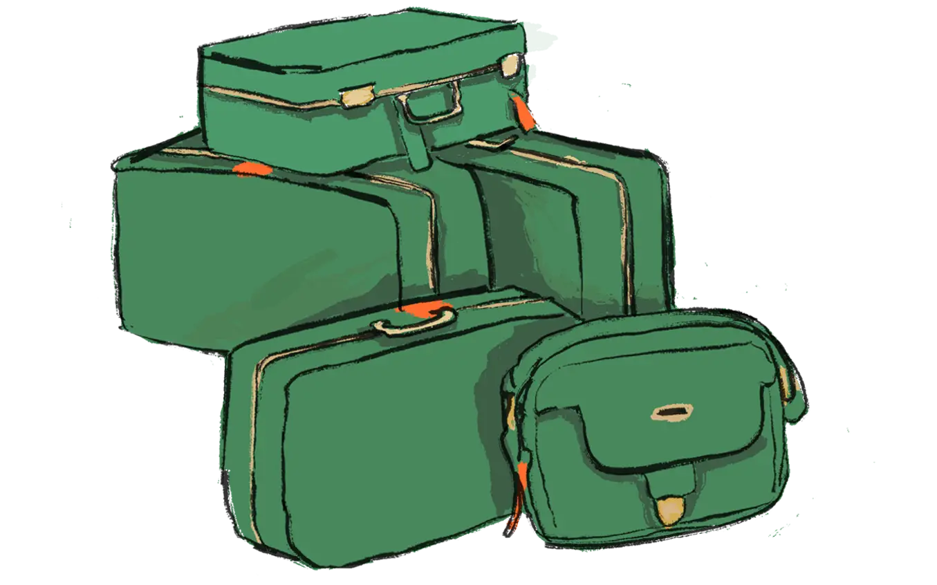 Illustration f piled green luggage