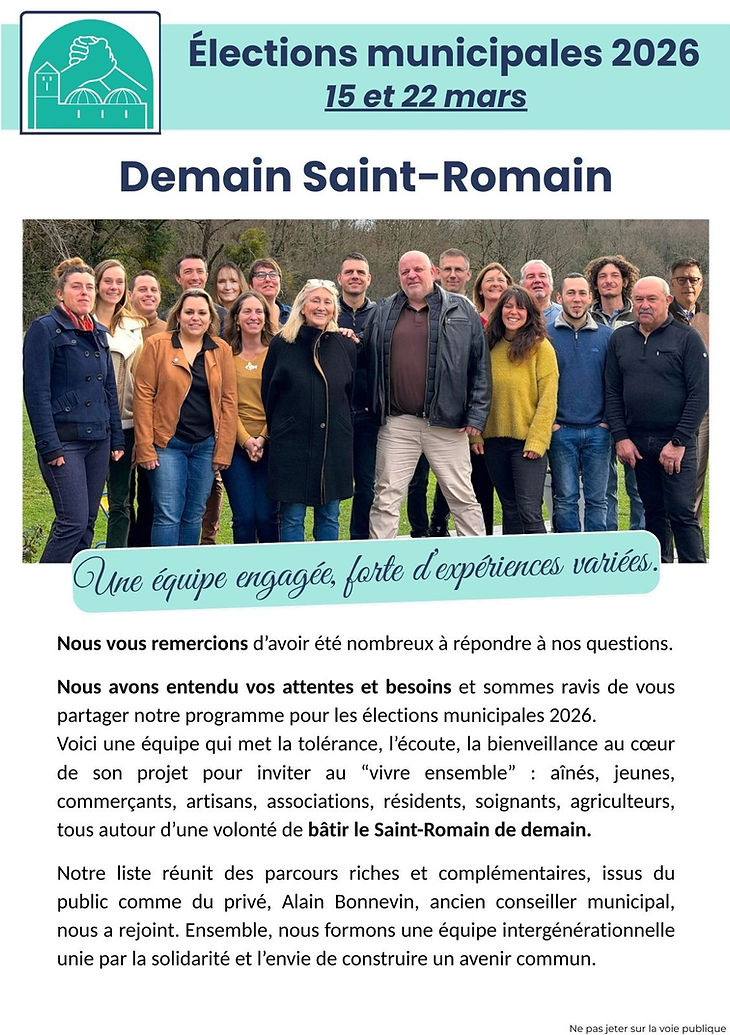 Programme de la liste demain saint romain pour les élections municipales 2026 de saint romain de benet