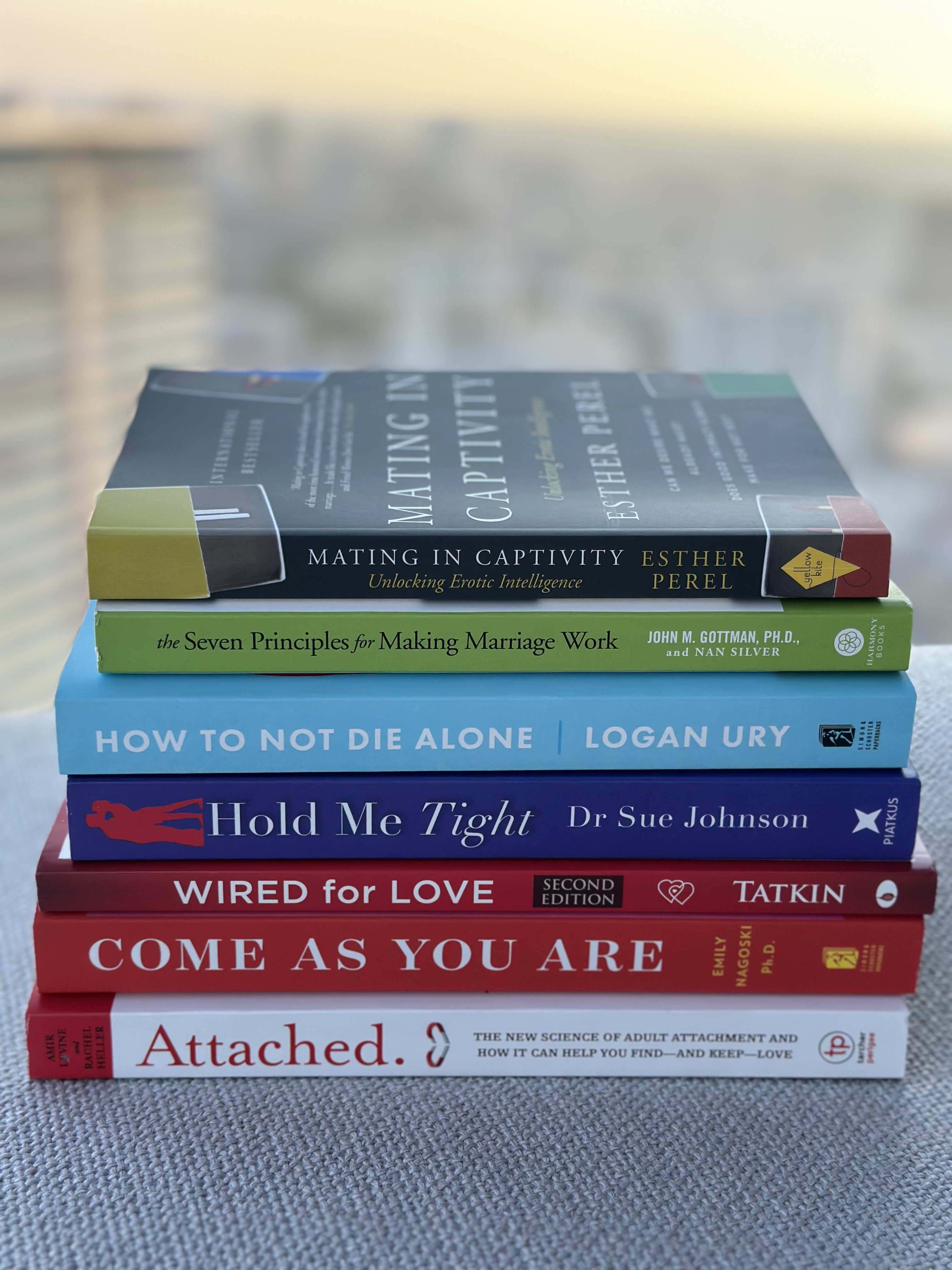 Books about dating and relationships stacked