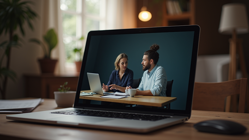 Close-up view of a laptop screen showing a live improv class in session