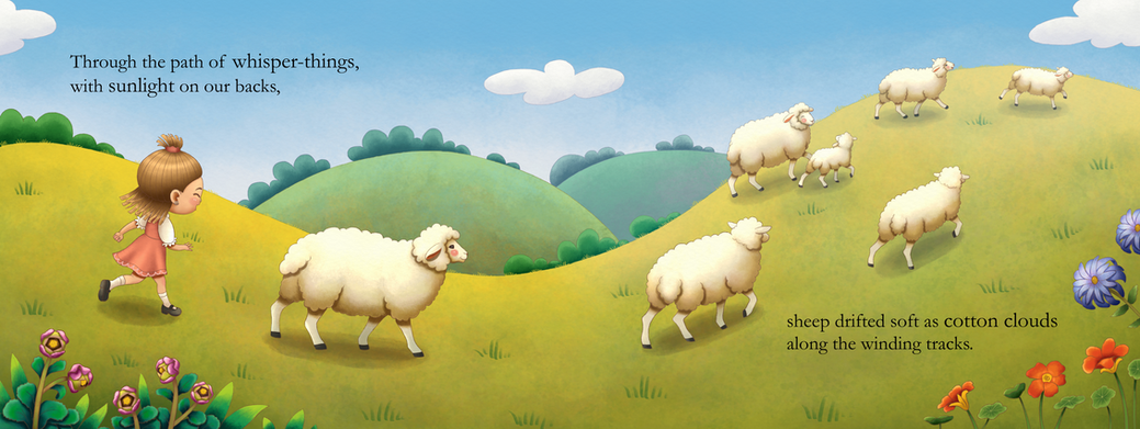children's book illustration, full spread, The Lost Sheep, project in progress, storybook art, kids illustration, whimsical illustration, in creation