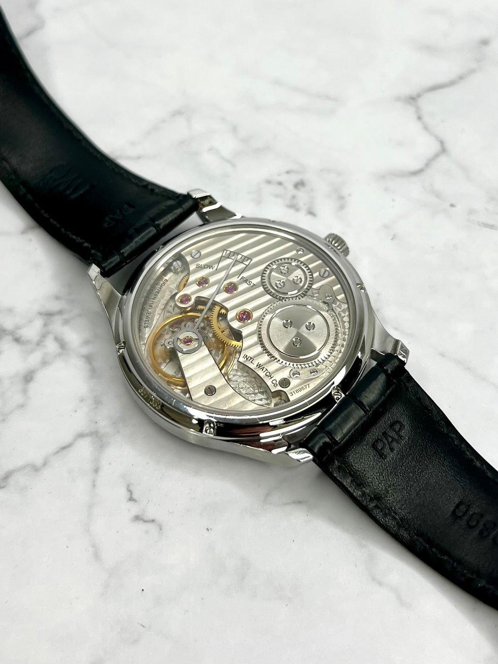 Thumbnail: IWC PORTUGIESER HANDAUFZUG SCHWARZ 44MM GLASBODEN 