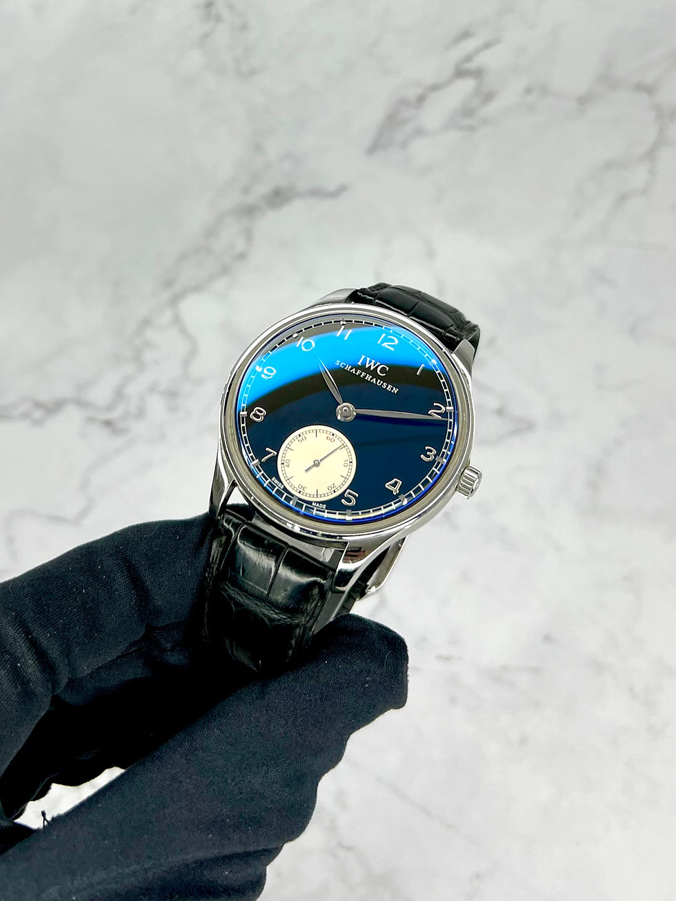 Thumbnail: IWC PORTUGIESER HANDAUFZUG SCHWARZ 44MM GLASBODEN 
