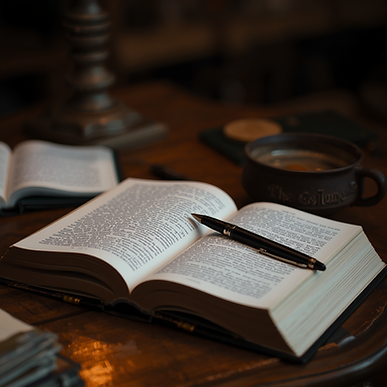 A book on a desk with a pen next to it.jpg