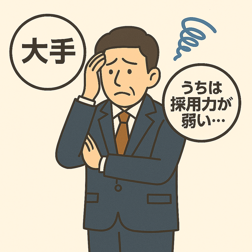 採用で大手に勝てず悩んでいる所長のイラスト