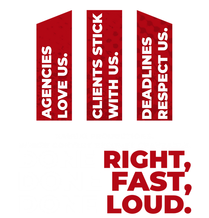 Agencies love us. Clients stick with us. Deadlines respect us. Kabuki Productions. Where Content Becomes Craveable. Done right, done fast, done loud.