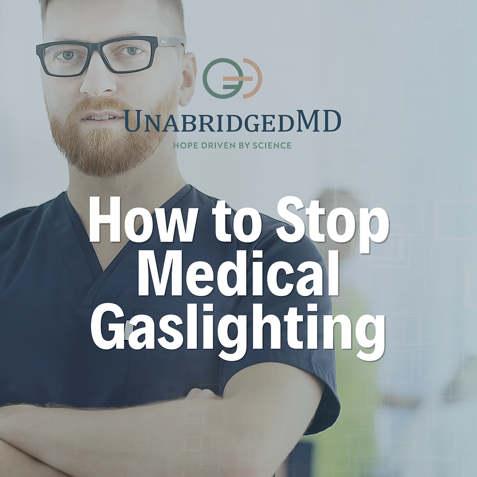 An image featuring a doctor with overlaid text that reads: "How to Stop Medical Gaslighting." This graphic illustrates the blog post by rheumatologist Dr. Isabelle Amigues and Dr. Uzma Khan on self-advocacy and reclaiming your health.