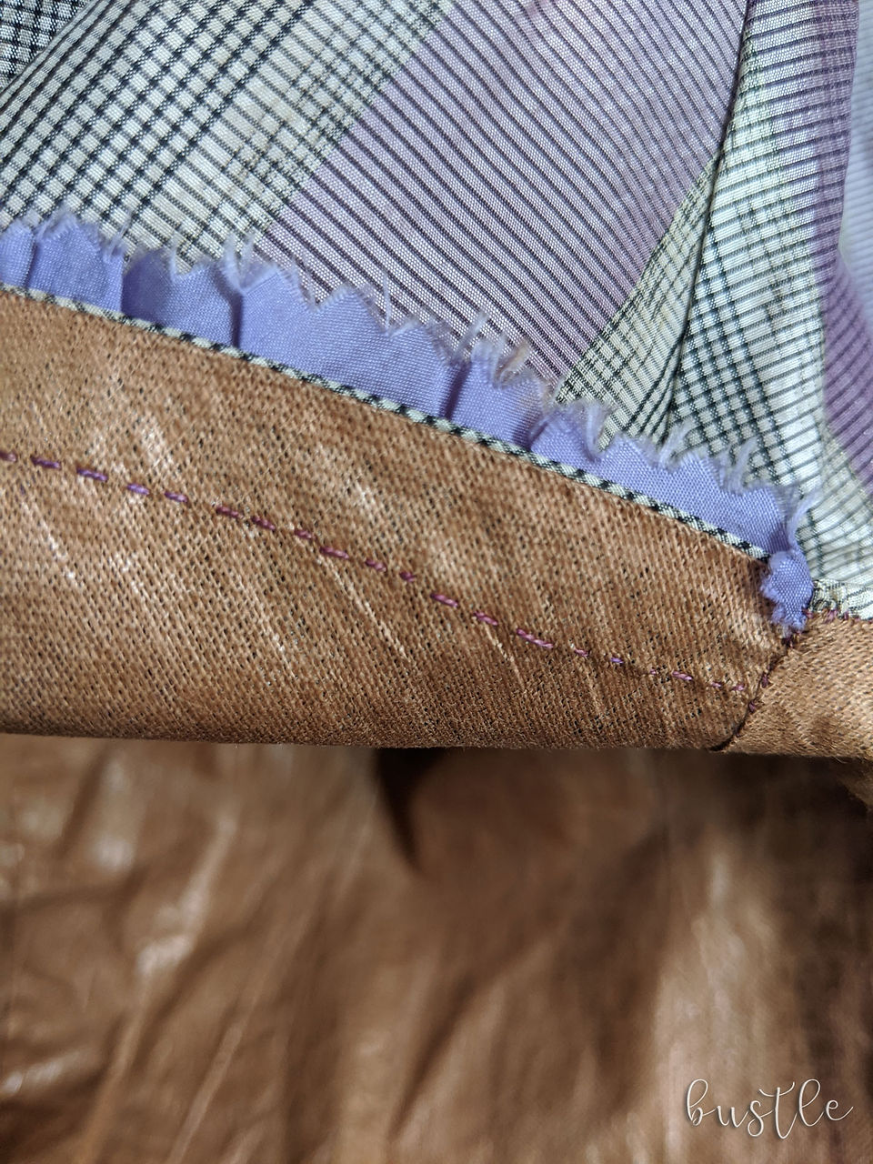 Lining, with mauve thread
