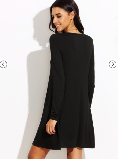 Thumbnail: Black long sleeve T-shirt dress