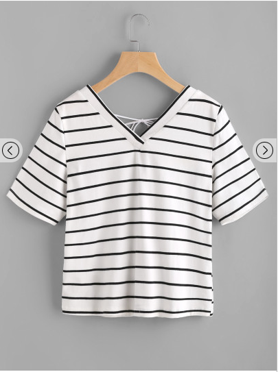 Thumbnail: Double V neck lace up T-shirt