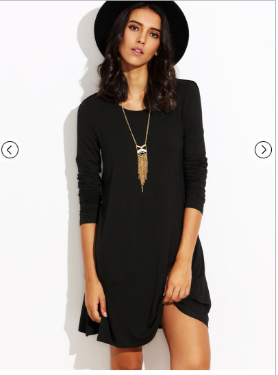 Thumbnail: Black long sleeve T-shirt dress