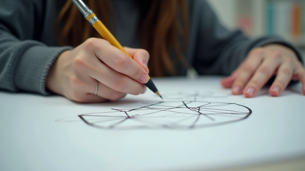 Eye-level view of a student drawing geometric shapes on paper