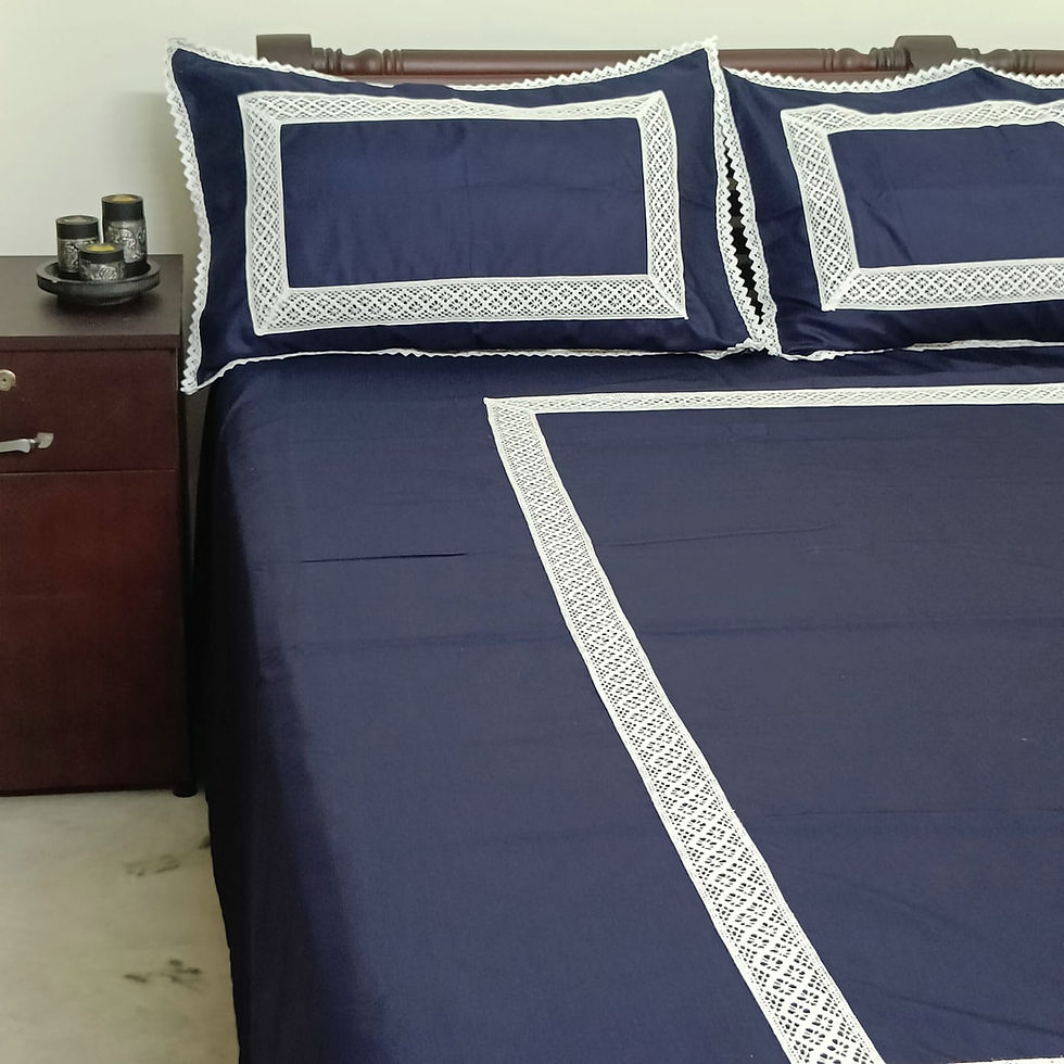 Thumbnail: Premium Cotton Designer Bedsheet with Crochet Lace detailing