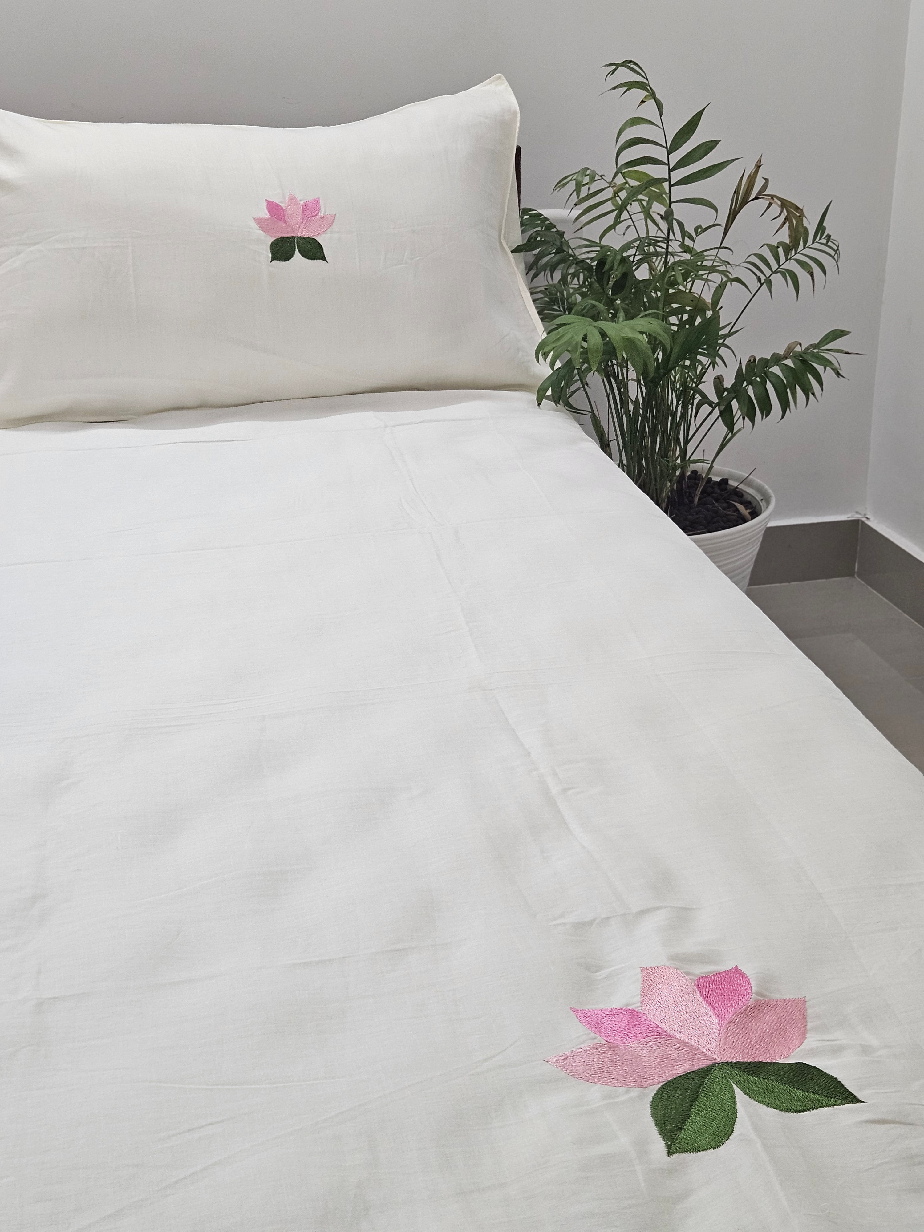 Onam Premium Cotton Floral Embroidery Bedsheet