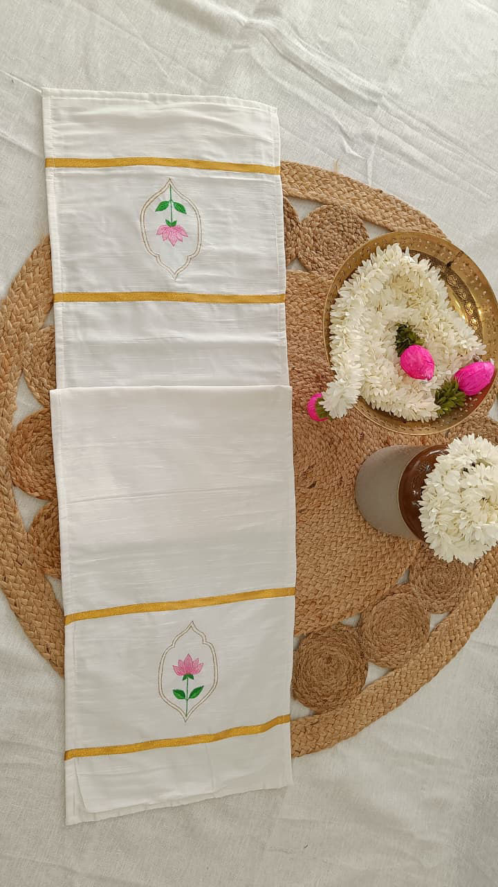 Thumbnail: Onam Lotus Embroidery Premium Table Runner