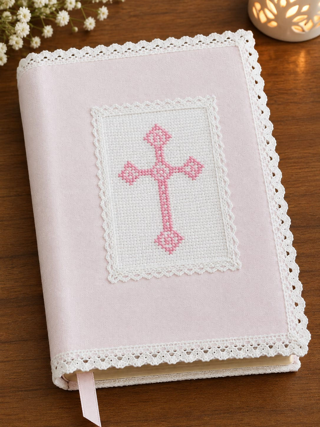 Baby Pink – Hand Cross-Stitch Holy Bible Cover