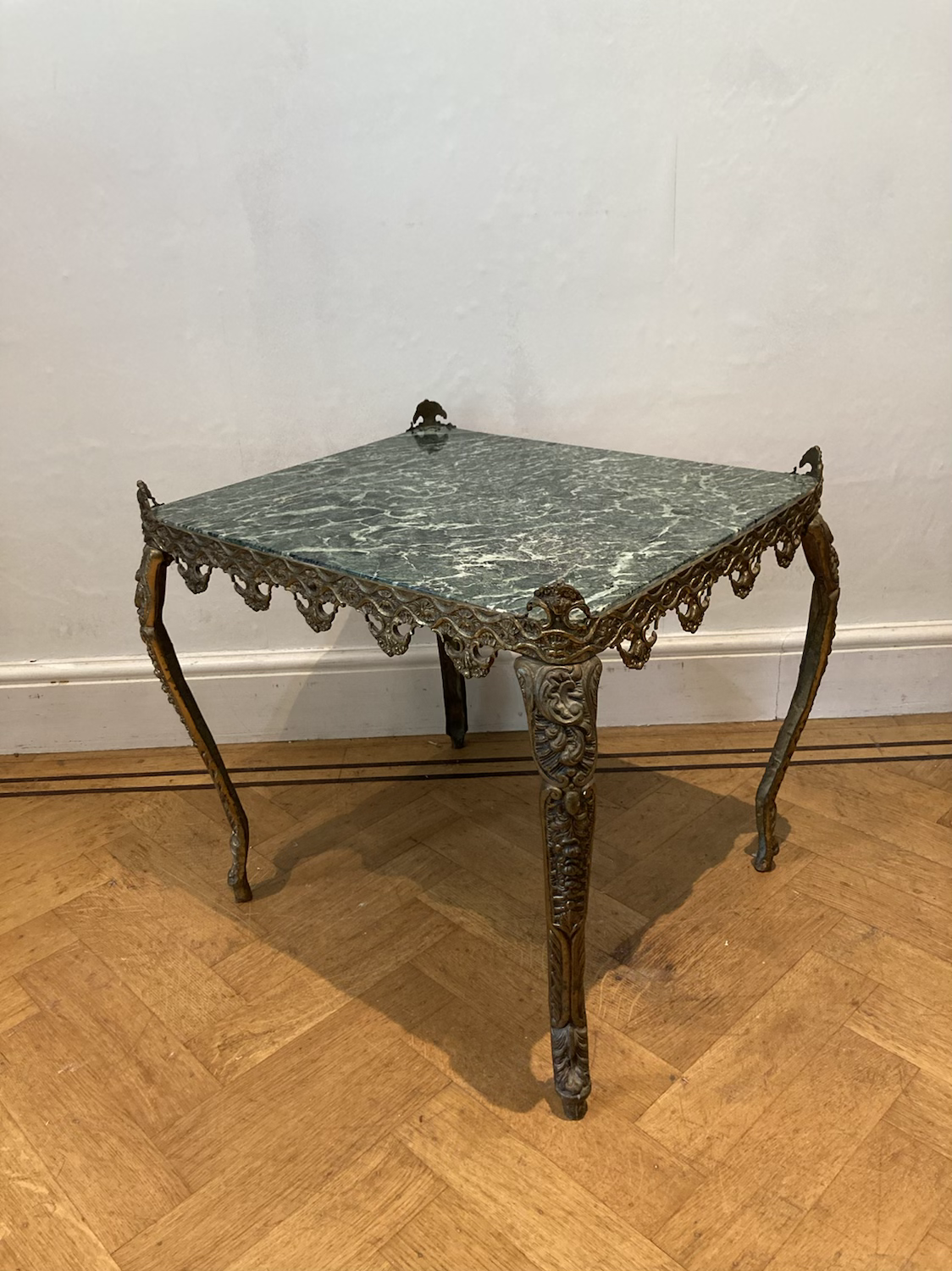 Ornate Green Marble Brass Coffee Table 