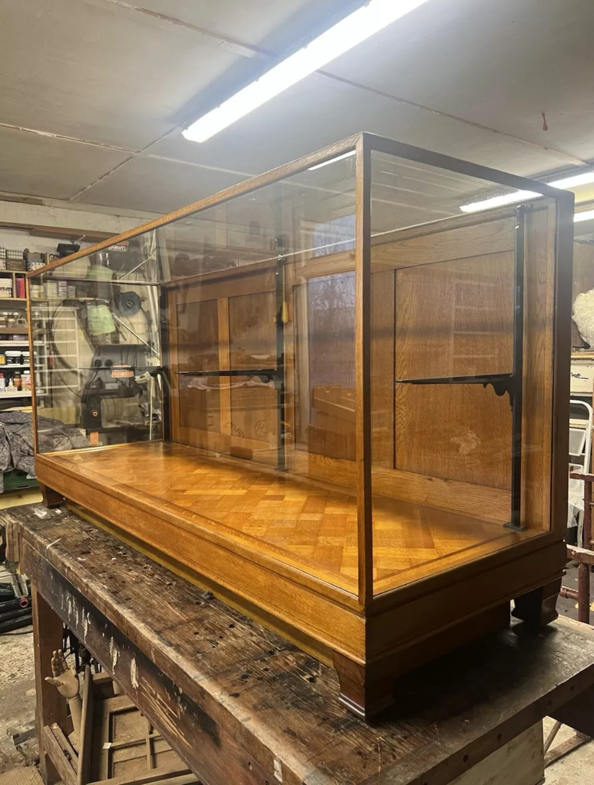 Antique Display Counter with Parquet Base