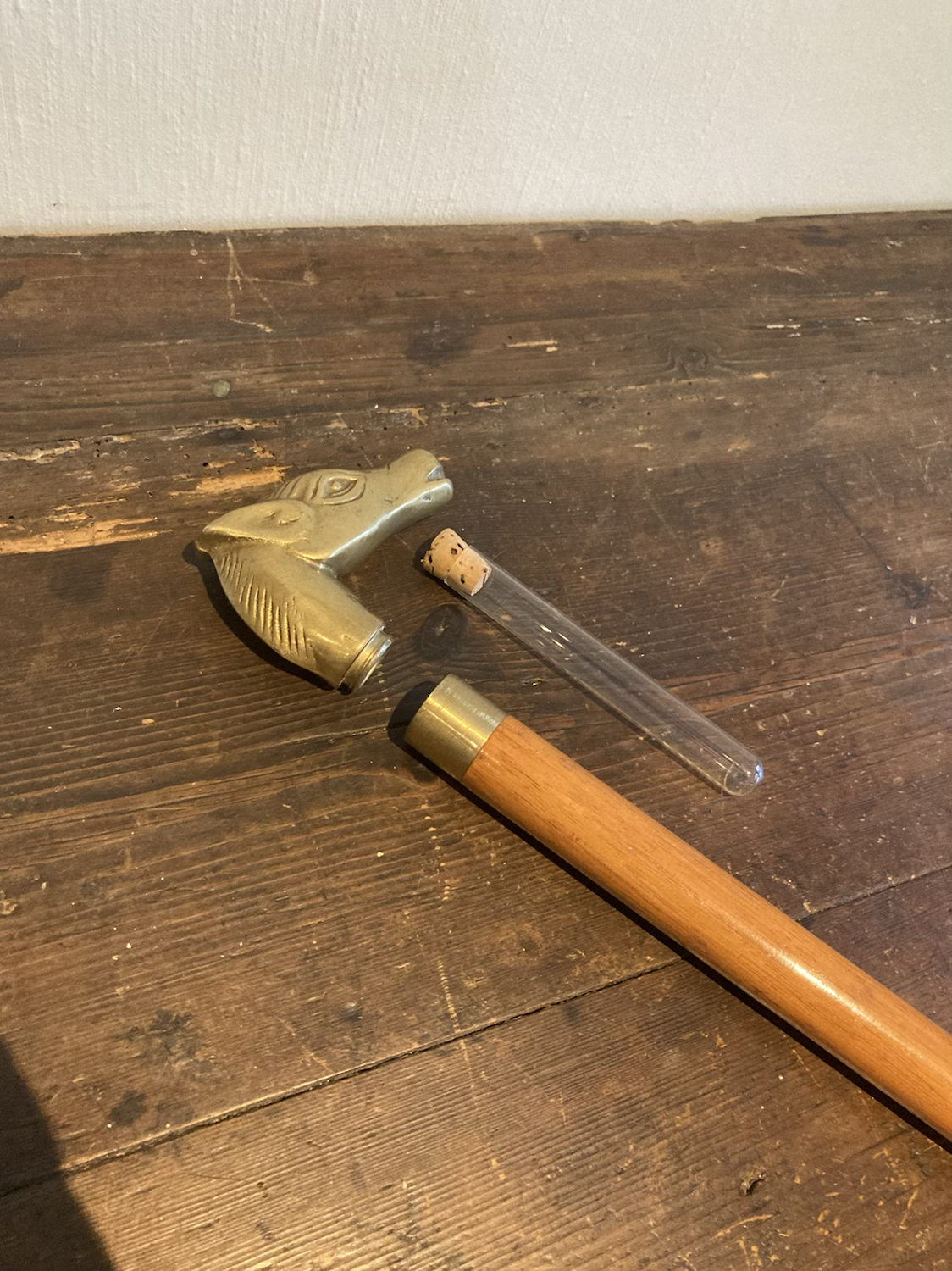 19th Century Gentleman’s Tipple Stick With a Brass Horse Head