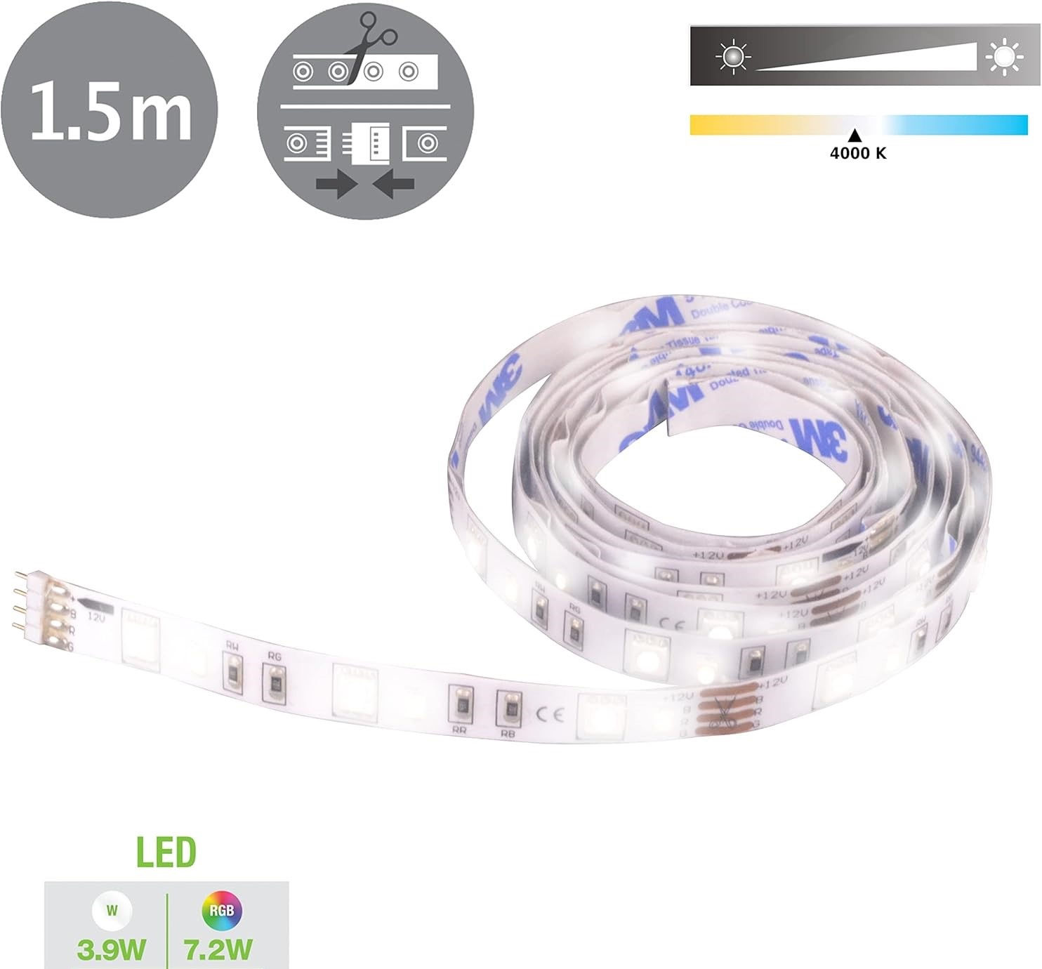 INSPIRE LEDFLEXI - Ruban LED 1.5m 38W 310lm 4000K avec télécommande