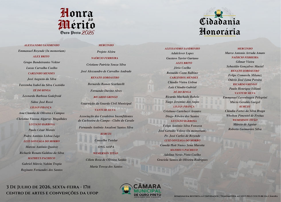 Convite Cidadania Honorária e Diploma de Honra ao Mérito 2026 - CMOP