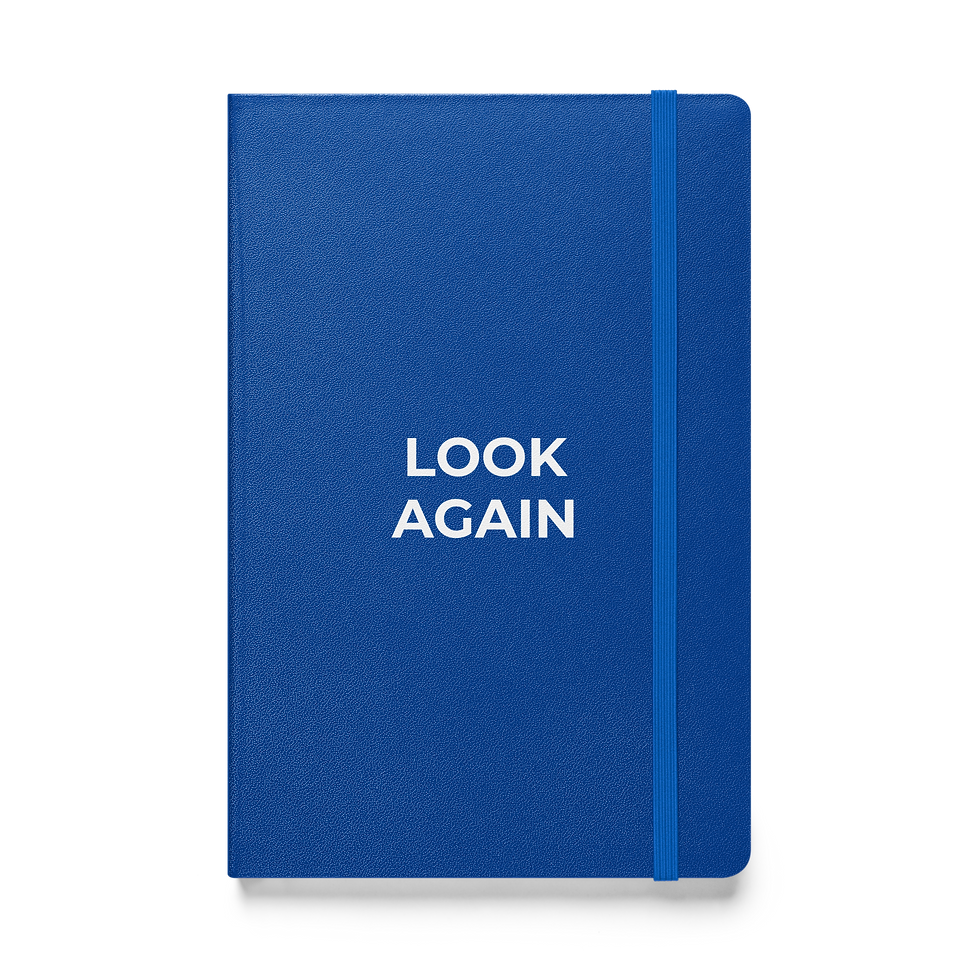 Royal Blue Collection hardcover notebook featuring the statement LOOK AGAIN.