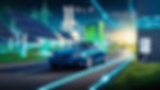 Ilustração de um Tesla Model S em uma cidade sustentável, com painéis solares, redes inteligentes e uma Gigafactory, representando a inovação da Tesla em mobilidade elétrica e energia renovável.