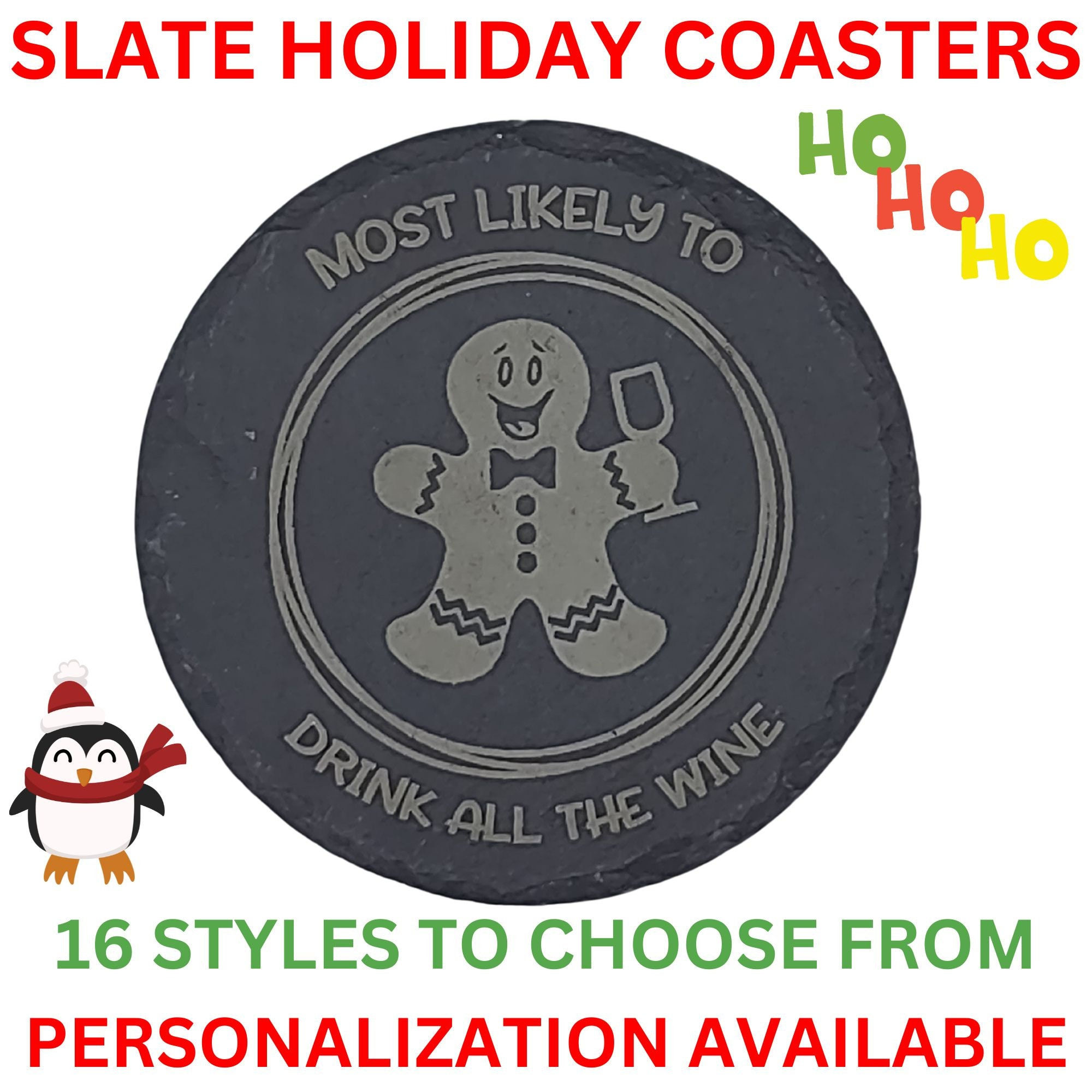 Slate Gingerbread Man Coaster | Gingerbread Woman Coaster | Personalized Drink C