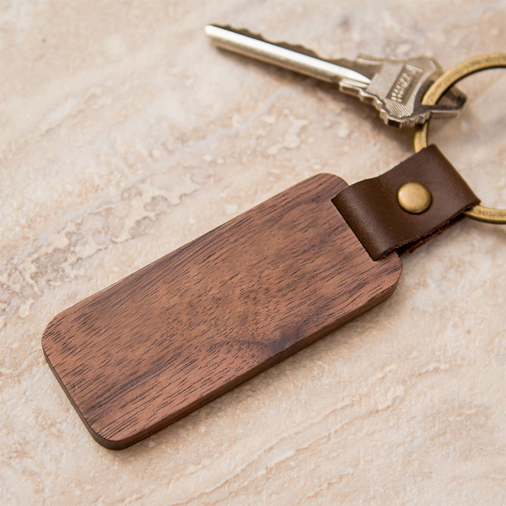 Wood Keychain With Leather Band