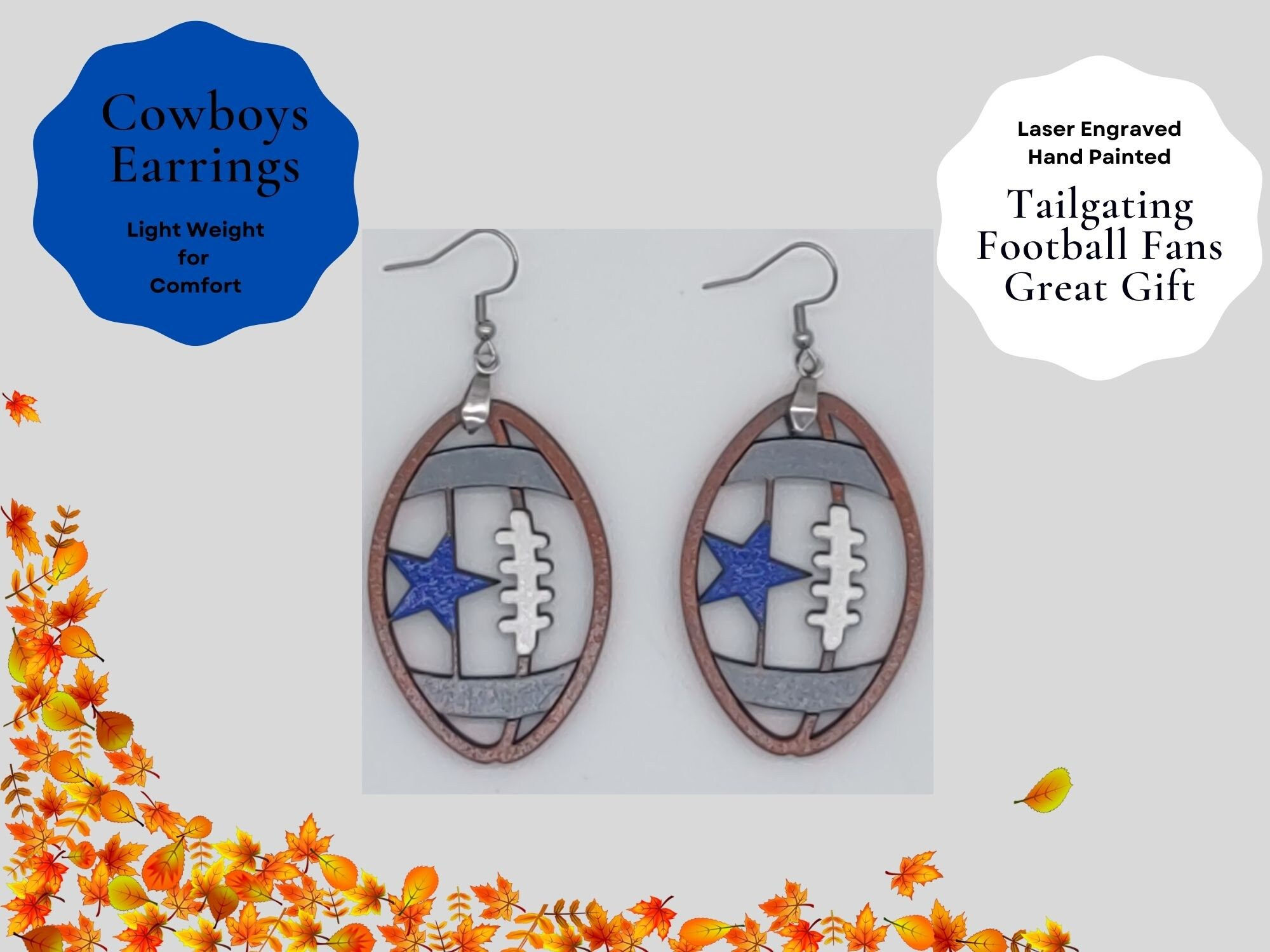 Dallas Football Earrings, Cowboys Star Earring, Handmade Jewelry