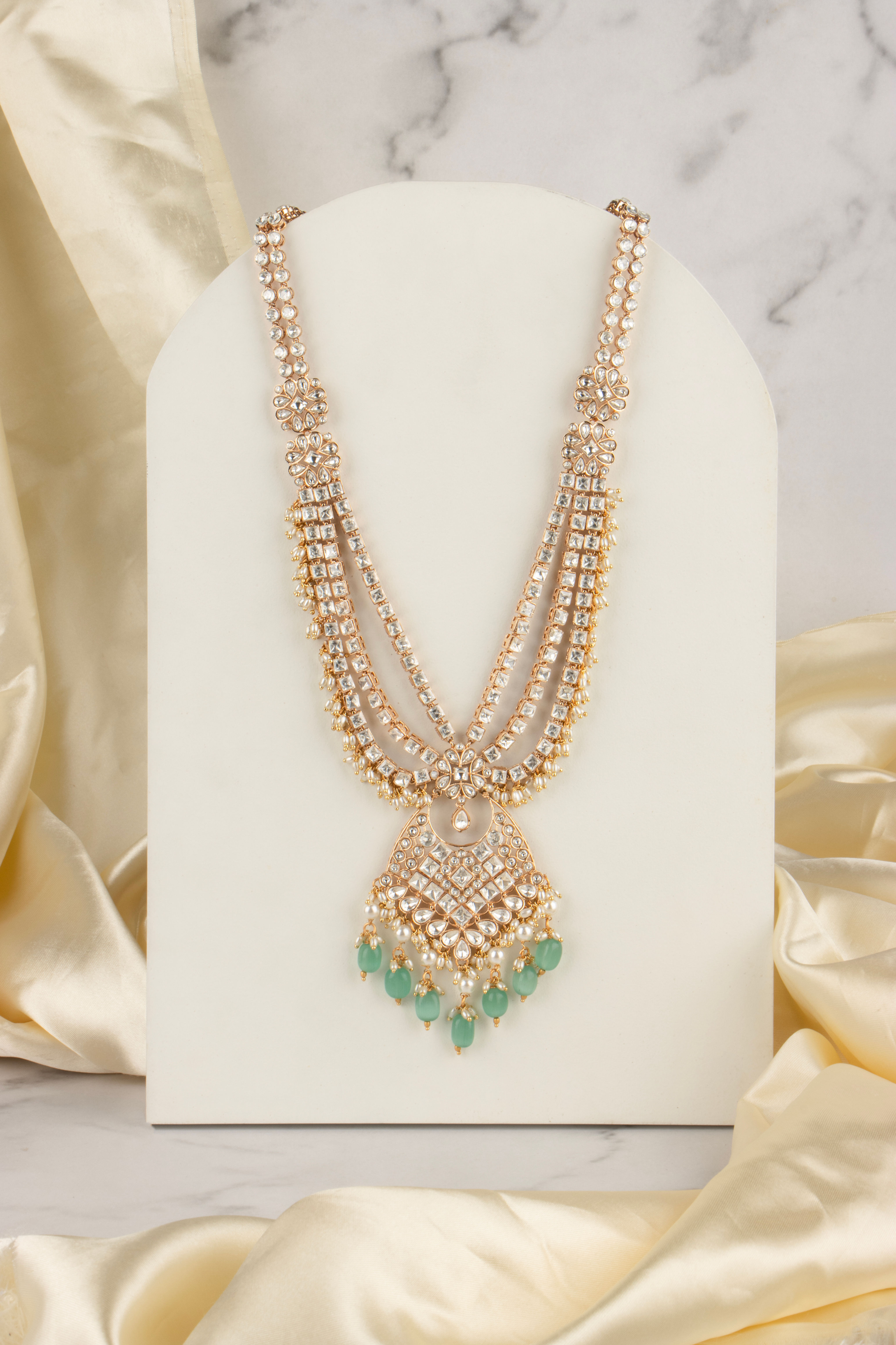 Kundan Polki Green Beads Haaram