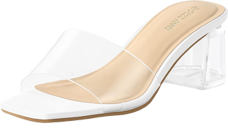 Amazon PIZZ ANNU Women's Square Open Toe Heels Sandals Low Block Chunky Heeled Sandal Slip on Mules Comfortable Casual Dress Pumps Shoes