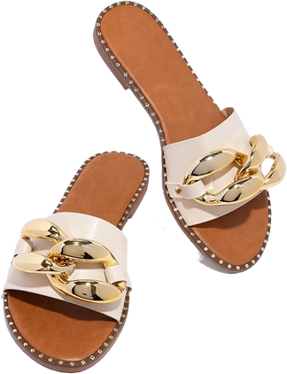 Amazon Women's Flat Heels Open Toe Backless Slippers Metallic Chains Slip On Summer Indoor Outdoor Slide Sandals