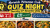 Norwich Pétanque Club Quiz Night poster with bowls, date, £11, teams of 4-6, start times, and menu of curries and sausage mash.