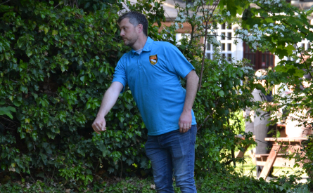 Gavin getting ready to throw a boule