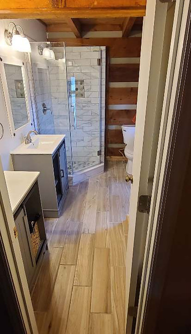 Full bathroom remodel with shower and double vanity installation in Linville NC