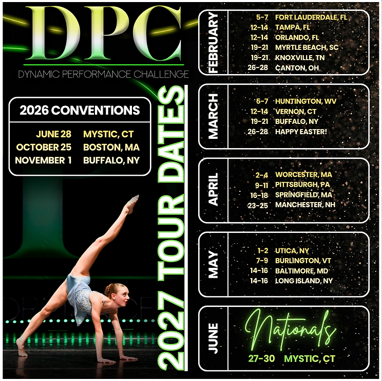 Green and Pink 2027 Competition Schedule & Tour Dates