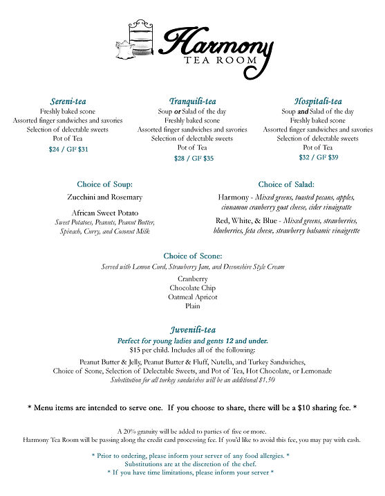 Menu | Harmony Tea Room